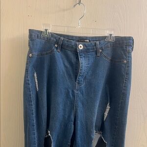 Fashion Nova Women's Dark Blue Ripped Boyfriend Jeans